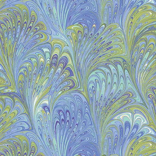 Flower Festival Swirl Fan Pale Blue Fabric Yardage