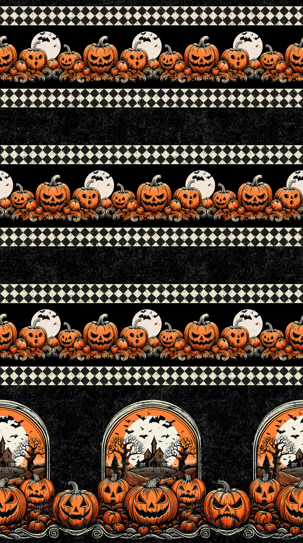Haunted Hollow Halloween Border Print Fabric Yardage - quilt fabric for sewing and quilting projects