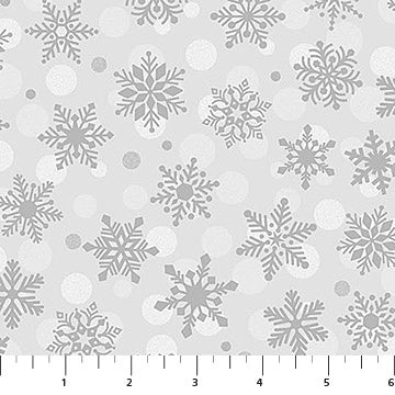 Wintry Lustre Gray and Silver Fanciful Flurries Fabric Yardage