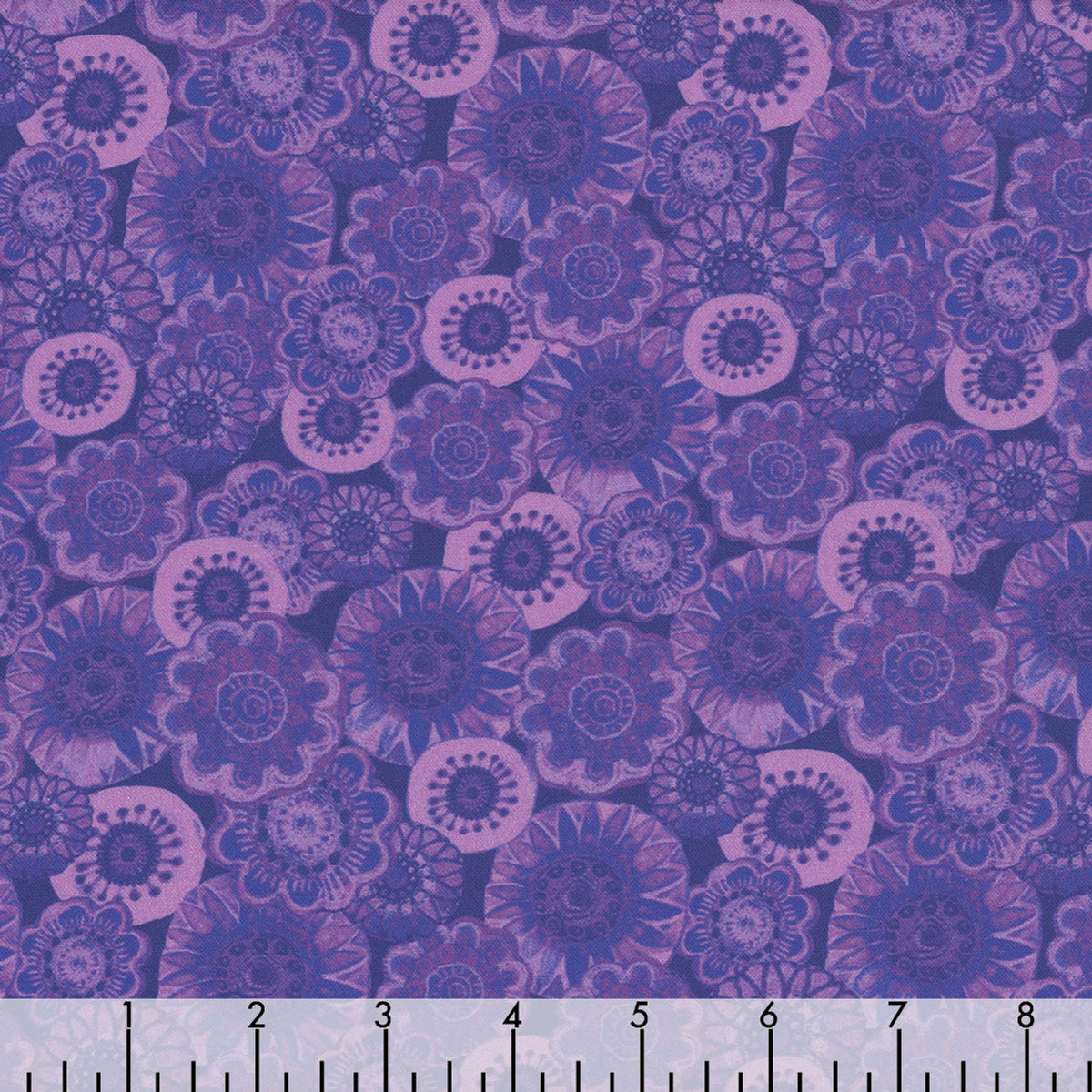 Sunshine Cats Dark Periwinkle Happy Flowers Fabric Yardage