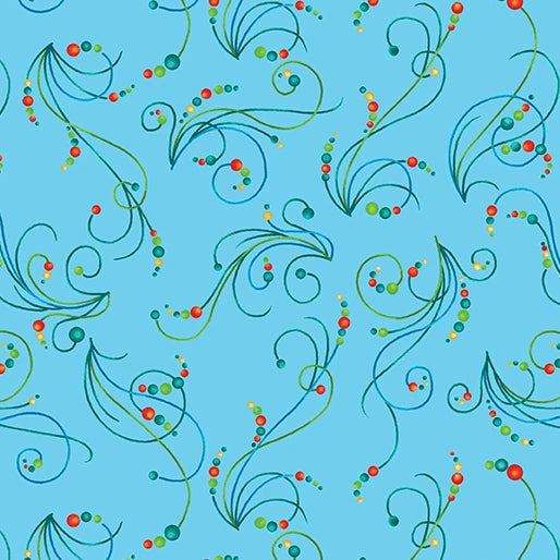 Peacock Symphony Symphony Swirl Blue Fabric Yardage