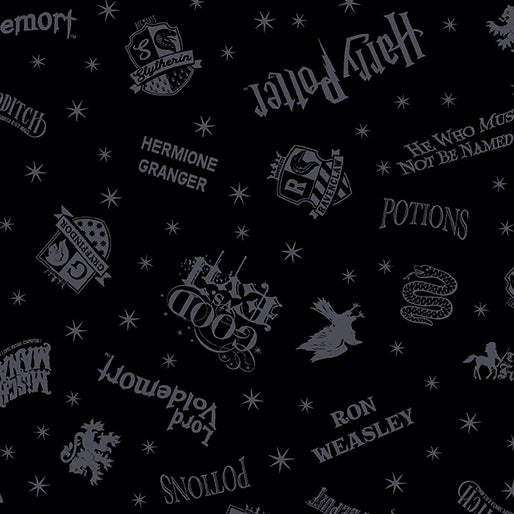 Harry Potter Shadow Words Black Fabric Yardage