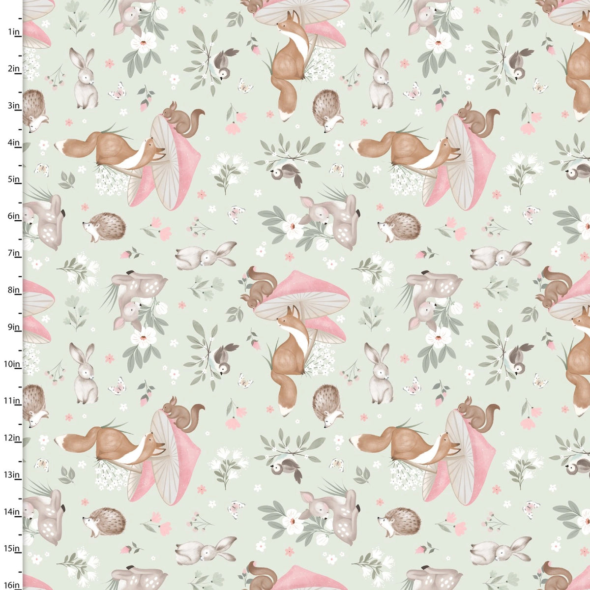 Sweet Woodland Light Green Cuddly Critter Garden Fabric Yardage