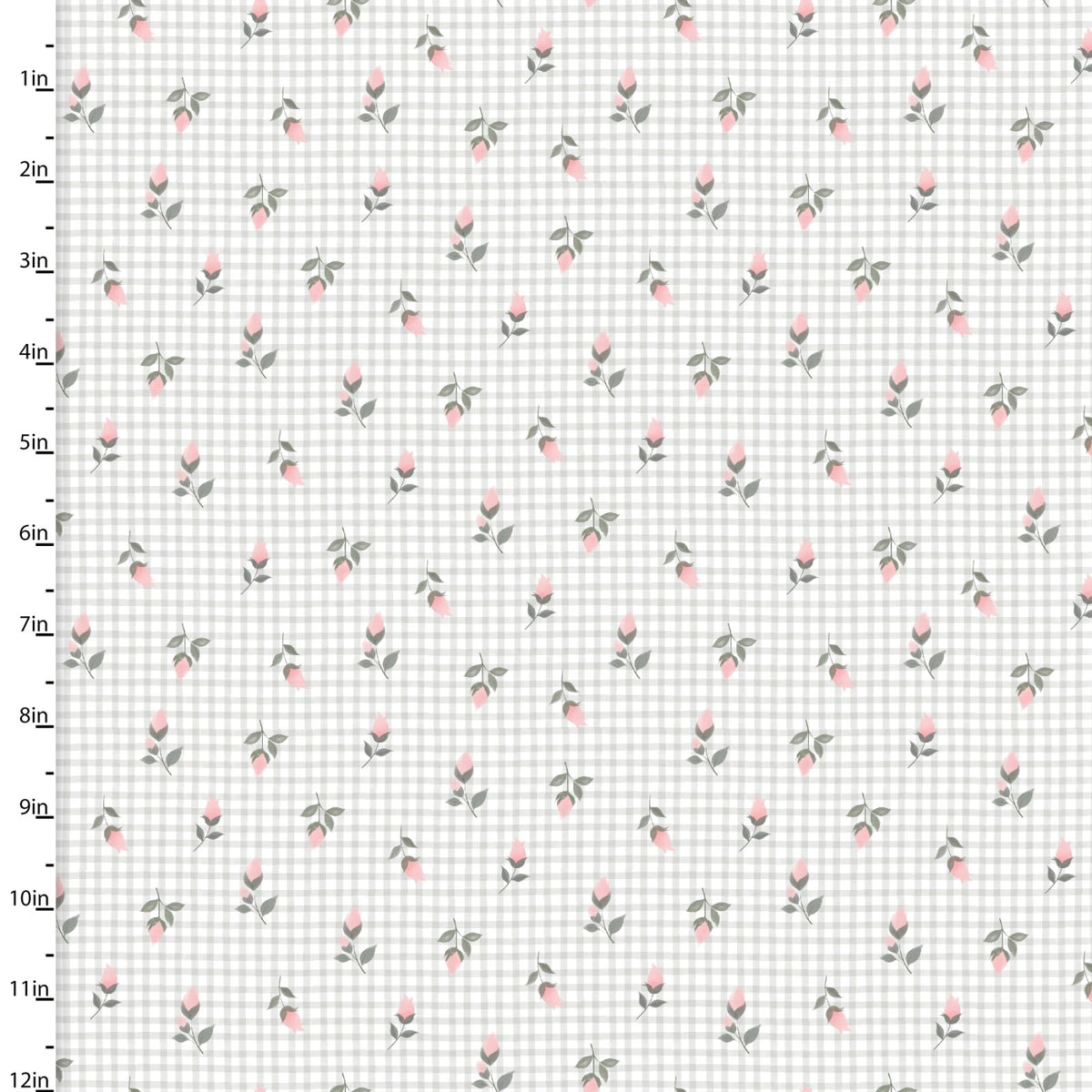 Sweet Woodland White Rosey Gingham Fabric Yardage