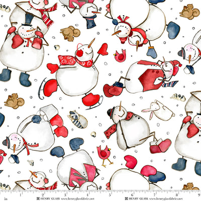 Snow Folks Multi Tossed Snowmen Fabric Yardage