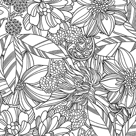 Garden At Twilight White Stencil Floral Fabric Yardage - quilt fabric for sewing and quilting projects