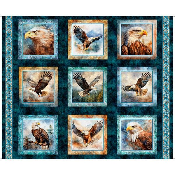 Skyward Eagle Midnight Picture Patches Panel - quilt fabric panel for quilting projects