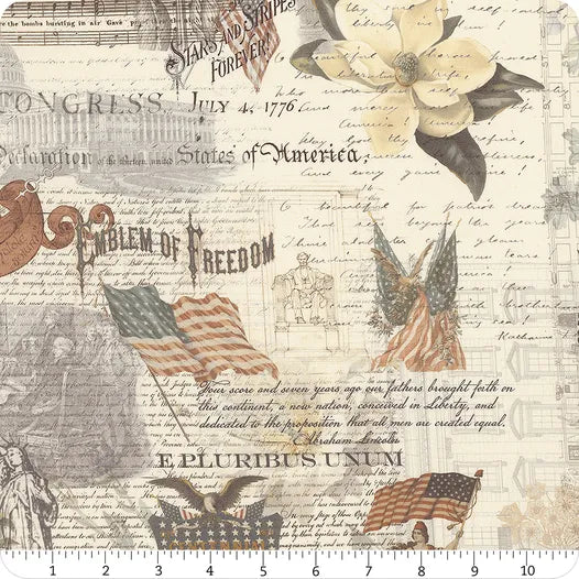 3 Sisters Patriotic Porcelain Flags Fabric Yardage - quilt fabric for sewing and quilting projects