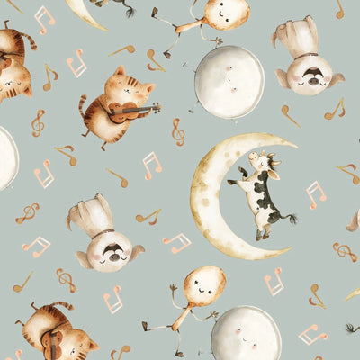 Nursery Rhyme Time Slate Tossed Characters Fabric Yardage