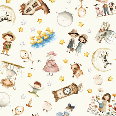 Nursery Rhyme Time Ivory Characters Fabric Yardage