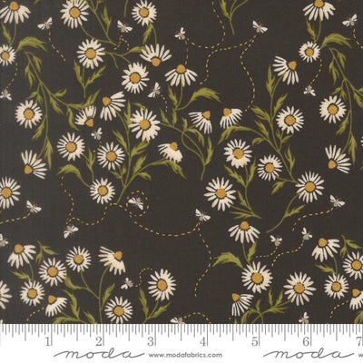 Ladybug Whimsy Midnight Cone Flower Bees Metallic Fabric Yardage