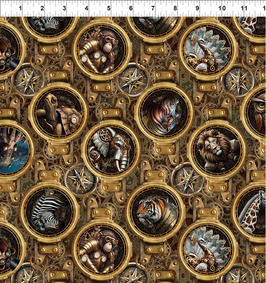 Steampunk Menagerie Portraits Multi Fabric Yardage