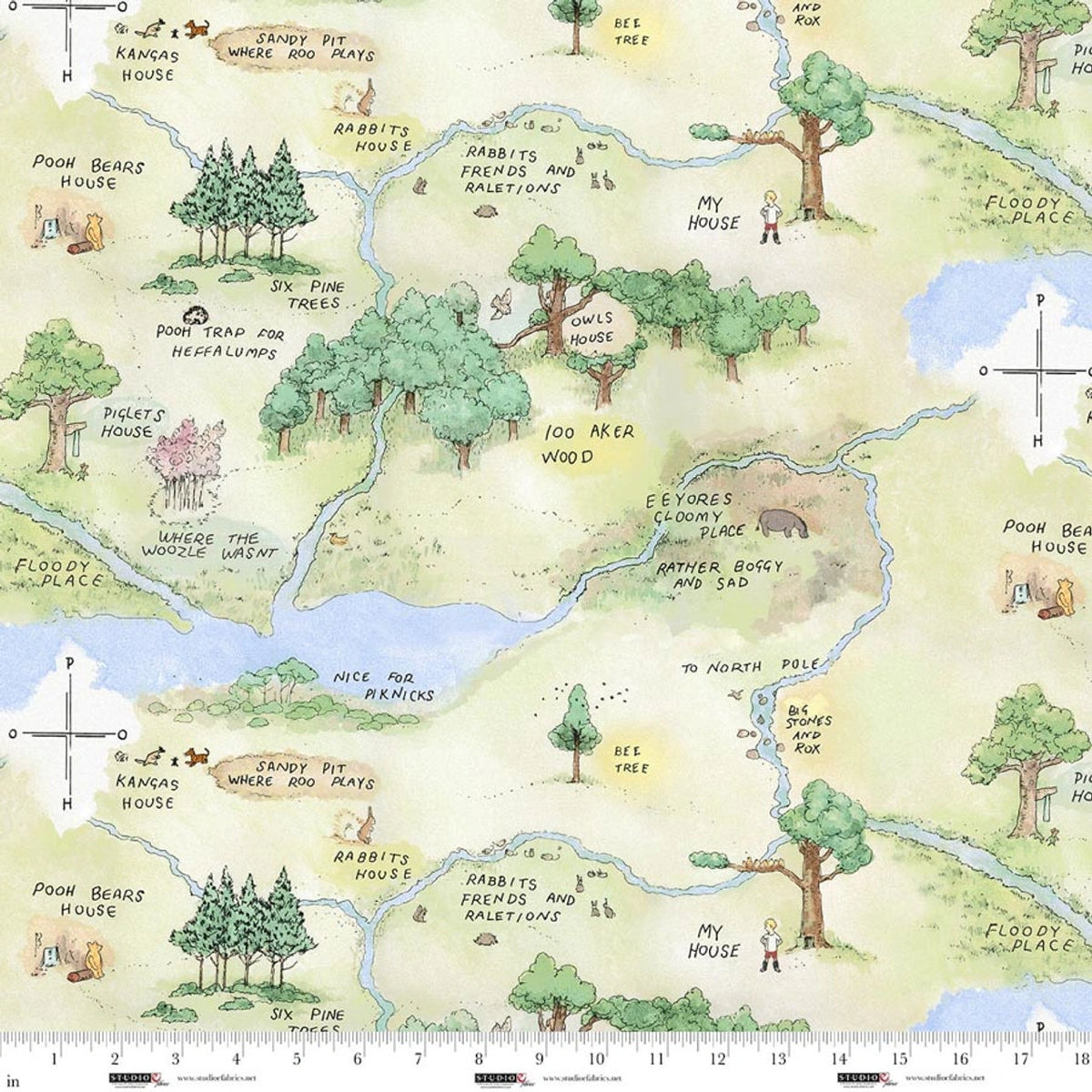 Classic Winnie Map Fabric Yardage