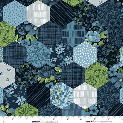 Bar Harbor Indigo Hexie Fabric Yardage