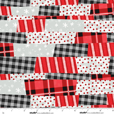 The Cool Club Red Patchwork Flannel Fabric Yardage