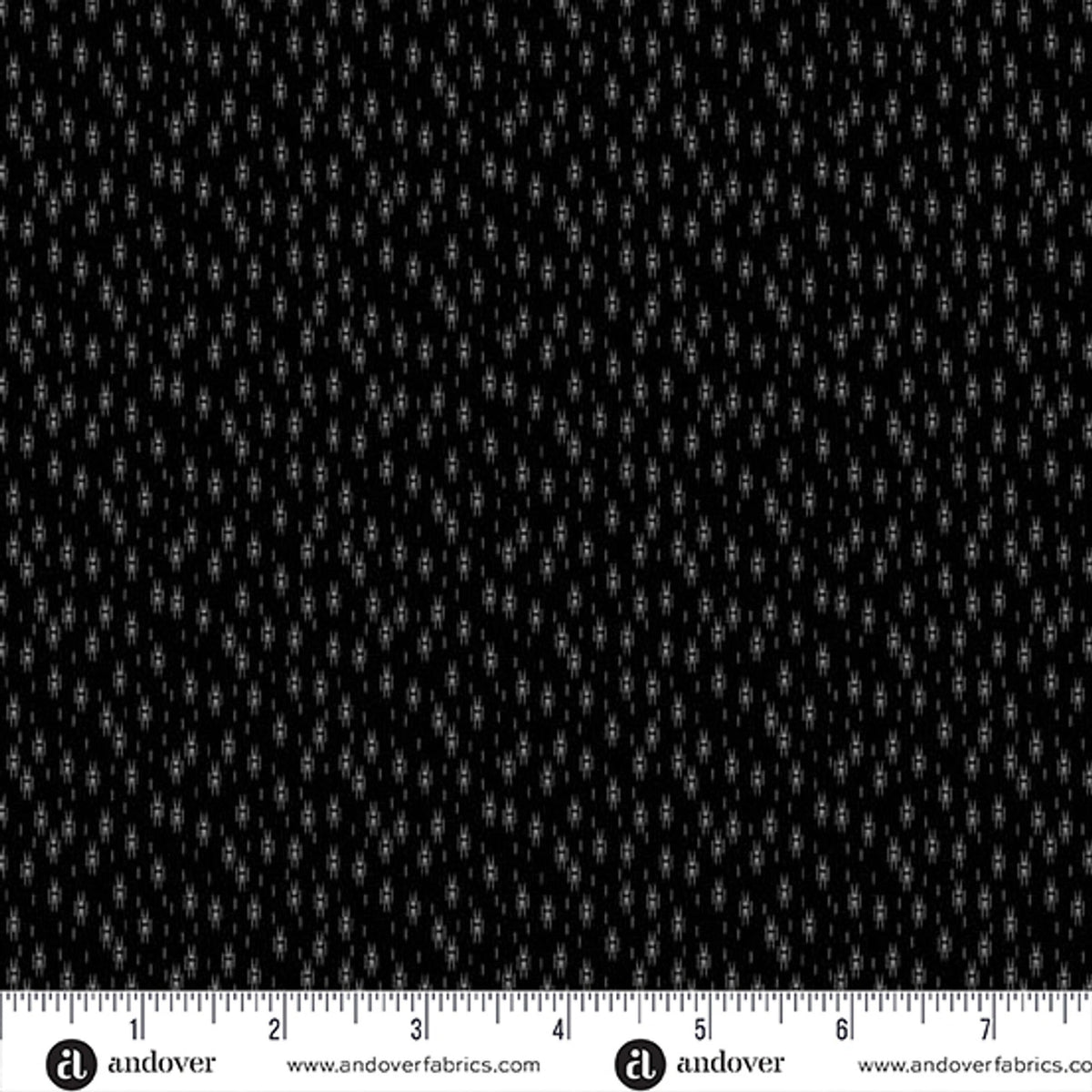 Green Leaves Black Micro Ikat Fabric Yardage