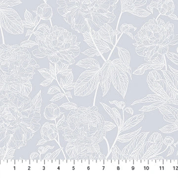 Indelible soft Overcast Anemone gray-green floral cotton fabric yardage