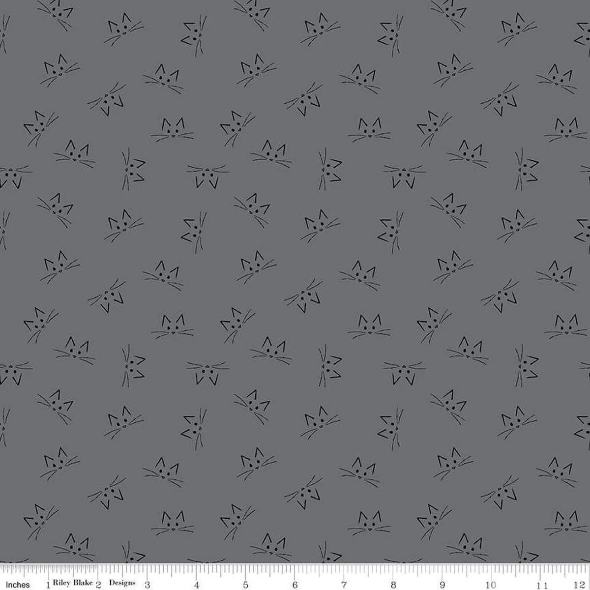 Blackout Gray Cat Face Fabric Yardage - quilt fabric for sewing and quilting projects