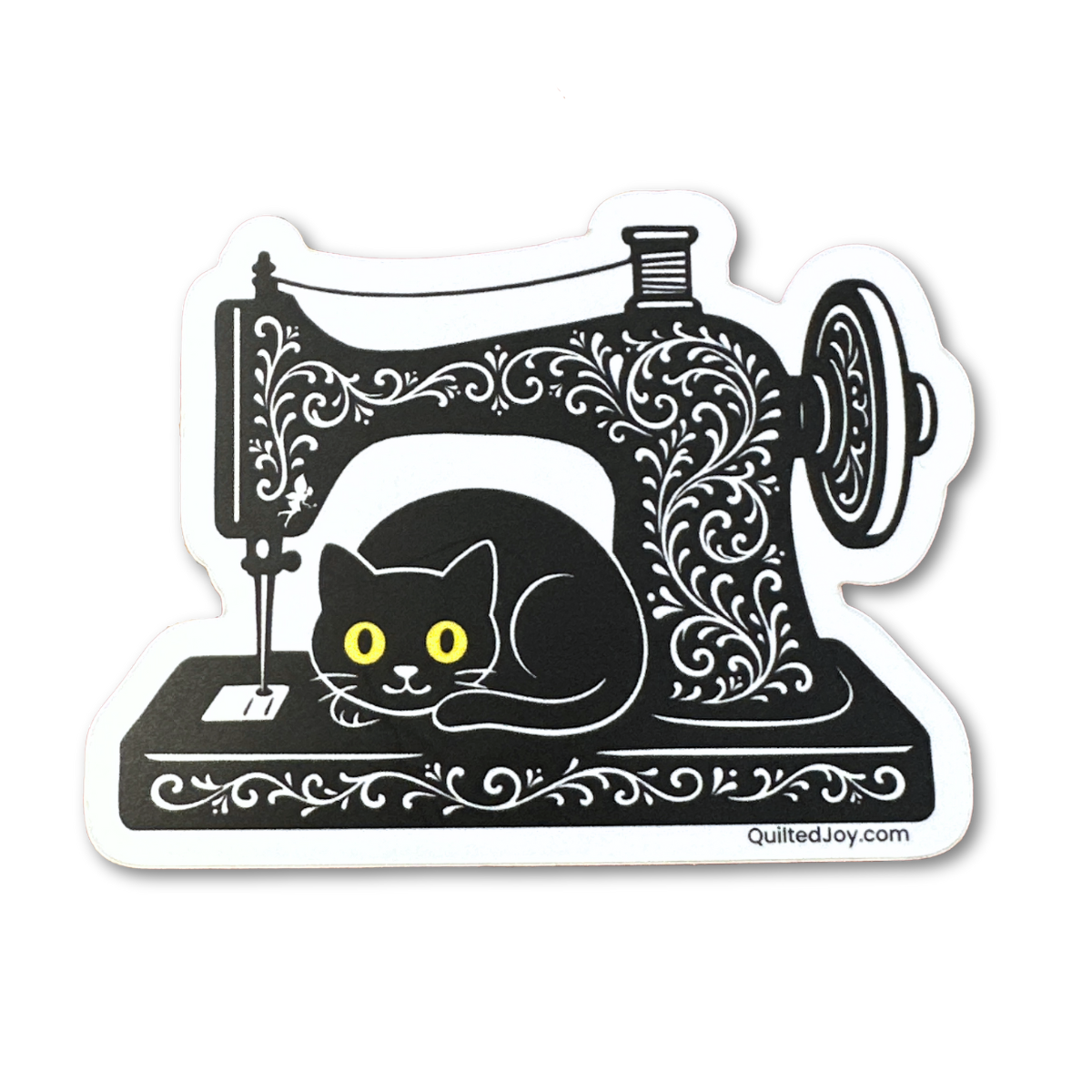 Quilted Joy Black Sewing Machine with Cat Sticker