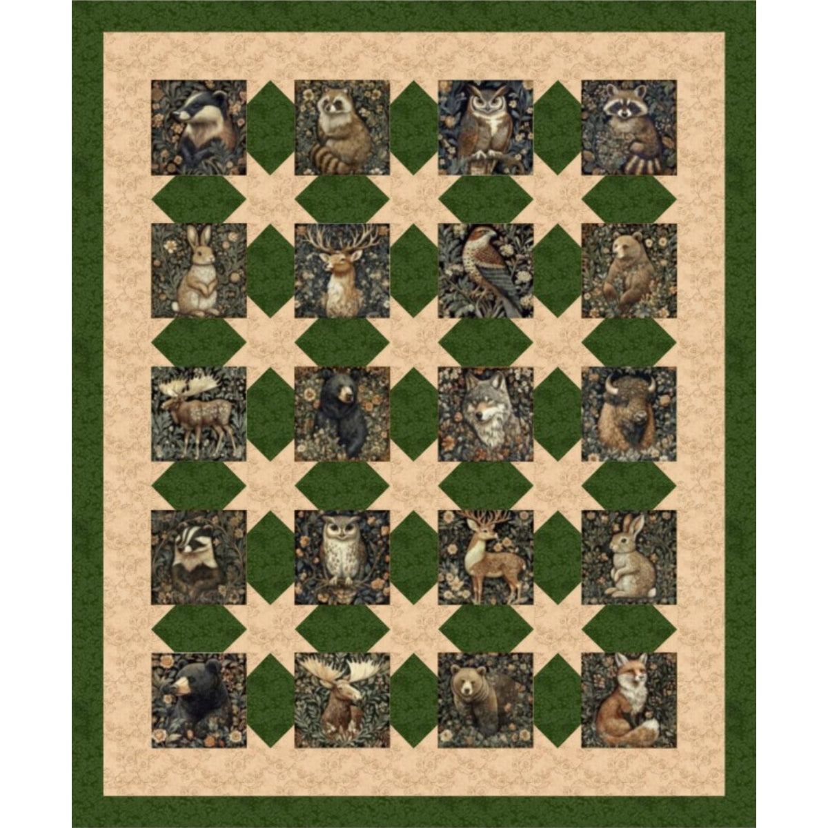 Cedar and Sage Quilt Kit with woodland animals panel by QT Fabrics