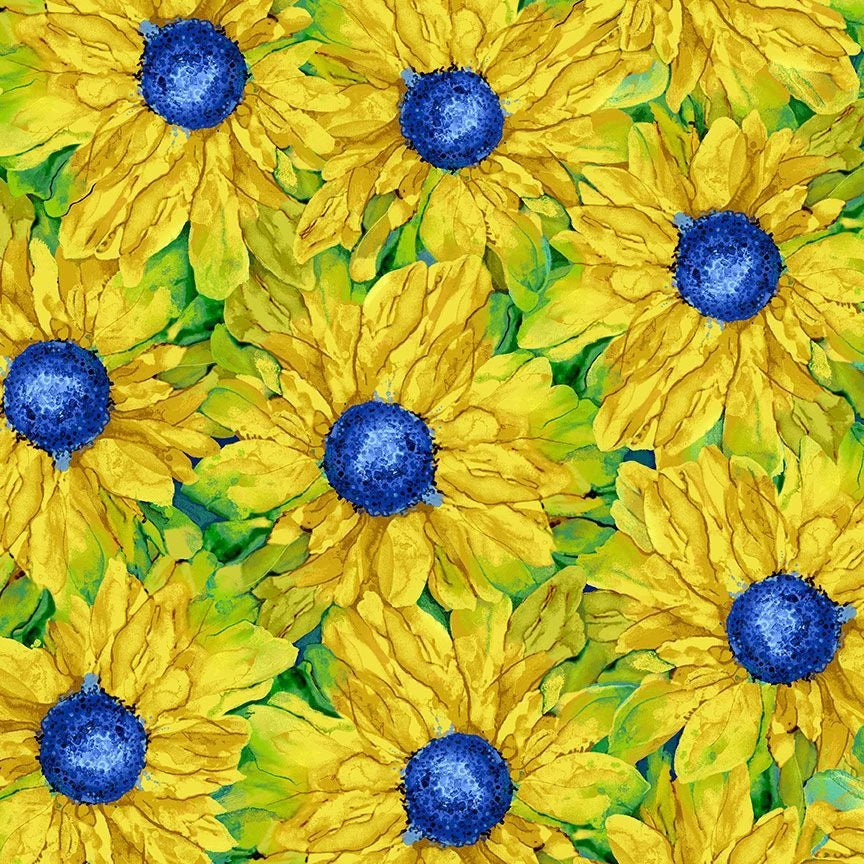 Provence yellow packed sunflowers cotton quilting fabric yardage
