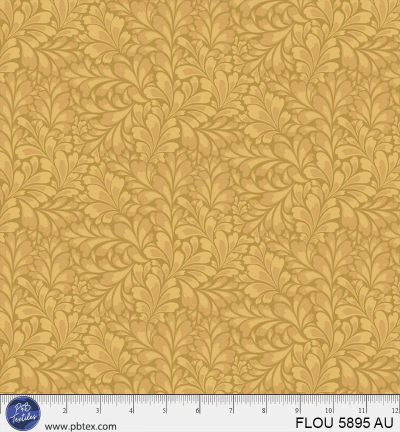 Flourish Gold Leaves Fabric Yardage