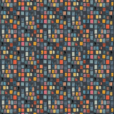 Feline Folk Grey Blocks Fabric Yardage