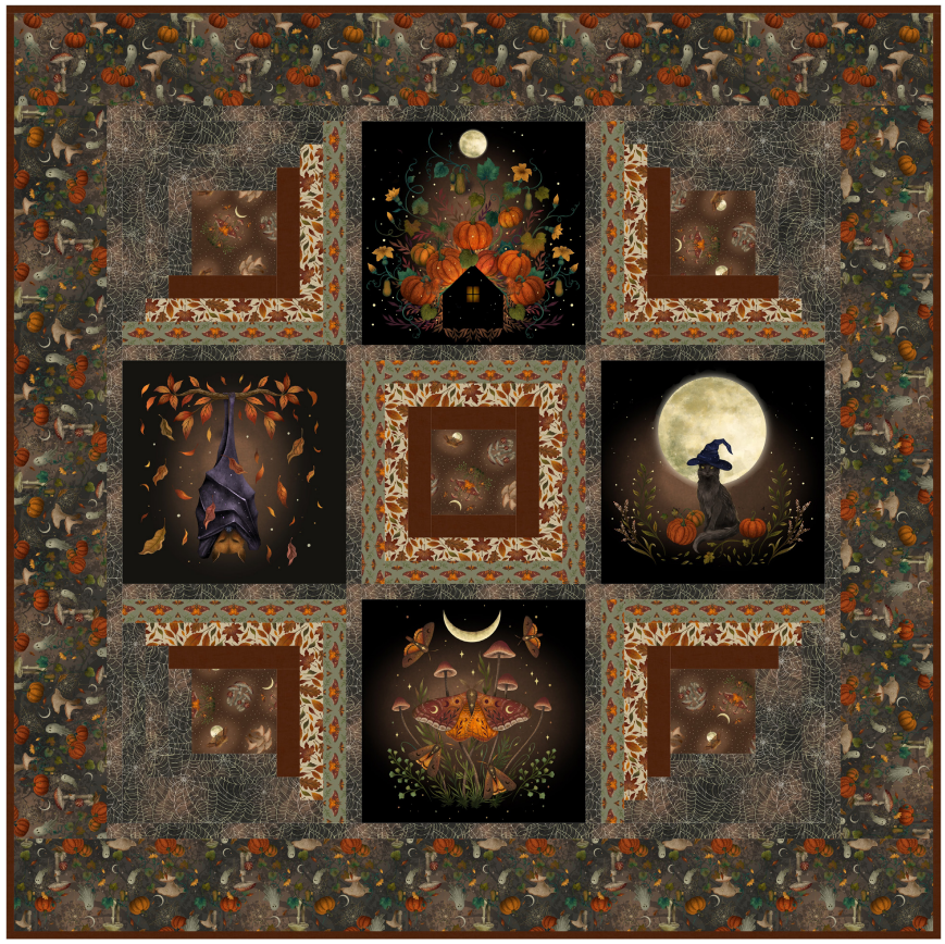 Watchful Eyes Quilt Kit - autumn pumpkin and black cat quilt kit