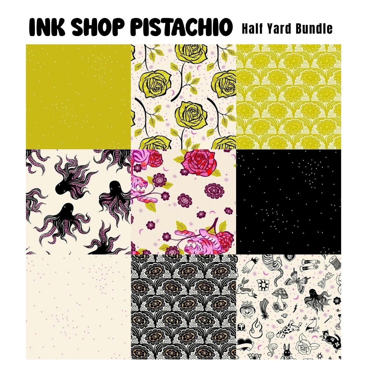 Ink Shop Pistachio half yard bundle green-toned watercolor fabric