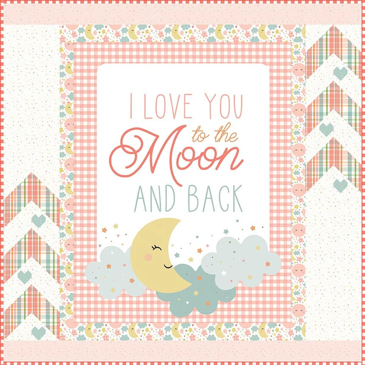 Love You To The Moon coral flannel panel quilt kit Riley Blake baby nursery