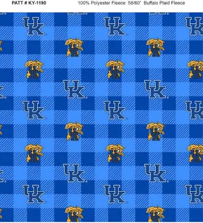 University of Kentucky Buffalo Plaid Fleece Fabric Yardage - quilt fabric for sewing and quilting projects