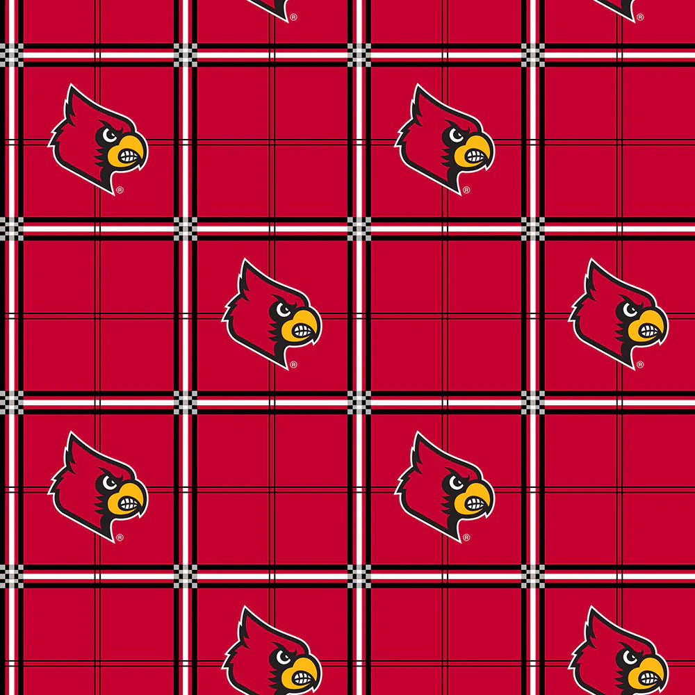 Remnant University of Louisville Plaid Flannel 27" x 42" Wide Quilt Fabric - wide quilt backing fabric for longarm quilting