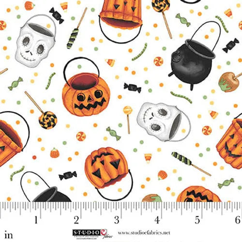 Paranormal Parade Treat Buckets White Fabric Yardage