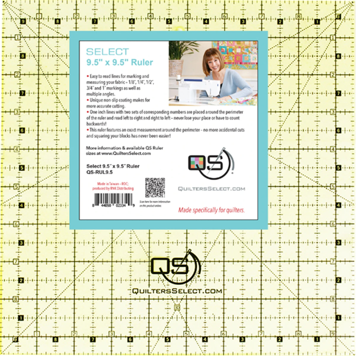 Quilters Select Non-Slip Ruler 9-1/2in x 9-1/2in - quilting ruler for precision cutting