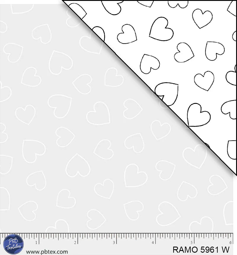 Ramblings White on White Heart Outlines Fabric Yardage - quilt fabric for sewing and quilting projects