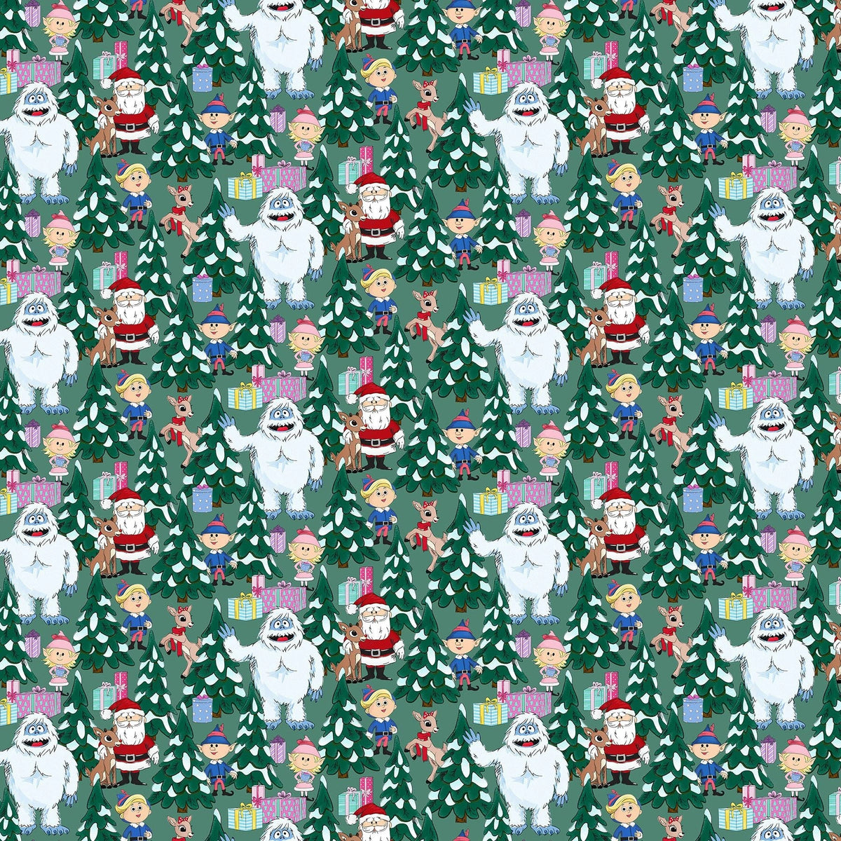 Rudolph the Red-Nosed Reindeer Light Spruce Scene Fabric Yardage - quilt fabric for sewing and quilting projects