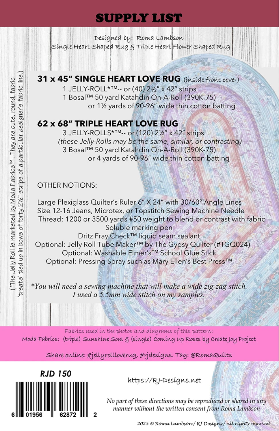 Jelly-Roll Love Rug Pattern - image 2 - quilting supply from Quilted Joy