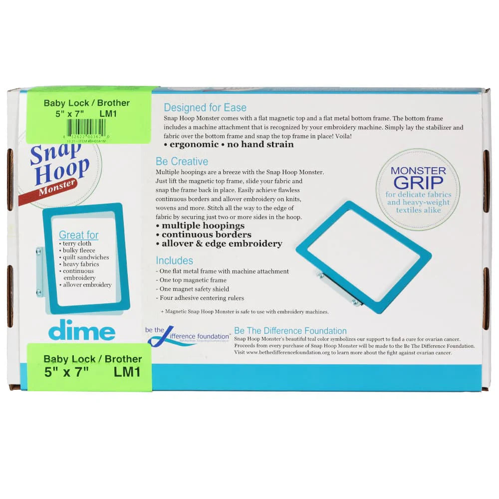Snap Hoop Monster Magnetic 5in x 7in for Baby Lock and Brother - image 6 - Baby Lock sewing machine or accessory