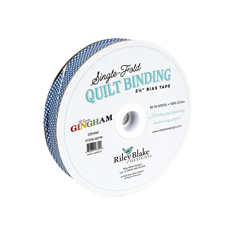 Micro Gingham Denim 2.5" Bias Quilt Binding - image 2 - quilt bias binding for finishing quilts