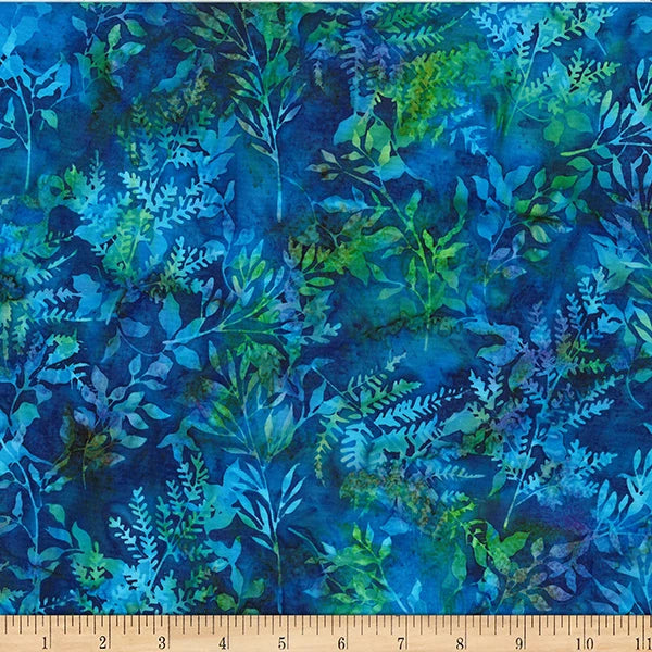 Electric Slide lapis leafy branches batik cotton quilting fabric yardage