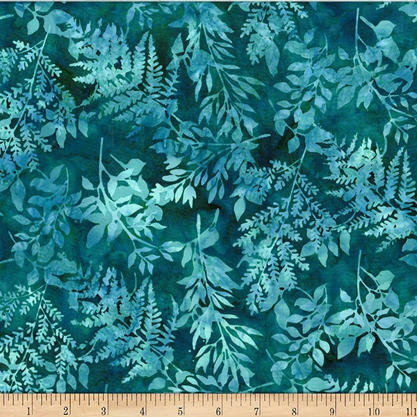 Monarch Migration viridian leafy branches batik cotton quilting fabric