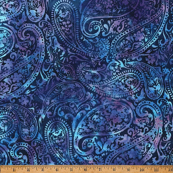 Morning Glory iris paisley batik cotton quilting fabric yardage