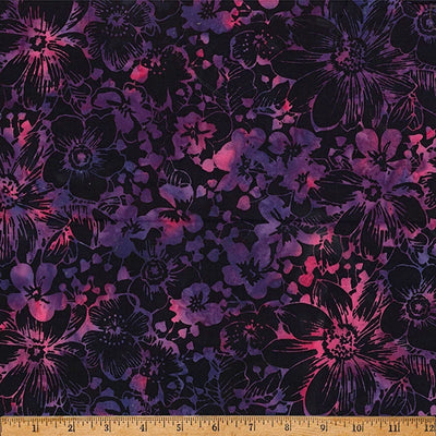 Tickled Pink Grape Juice Packed Floral Batik Fabric Yardage