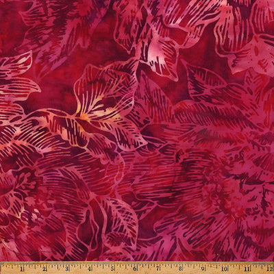 Tickled Pink Ruby Large Linear Floral Batik Fabric Yardage