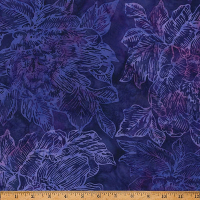 Morning Glory Violet Large Linear Floral Batik Fabric Yardage