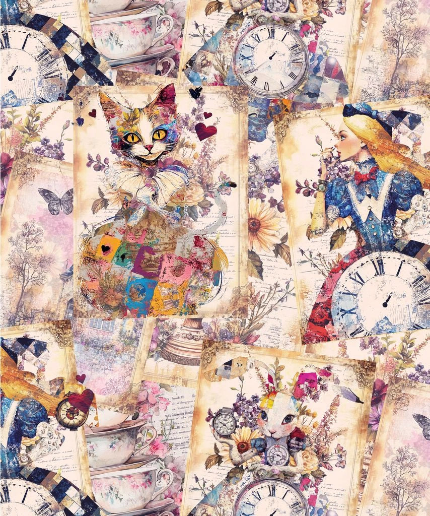 Alice's Dream Collage 108" Wide Quilt Backing Fabric