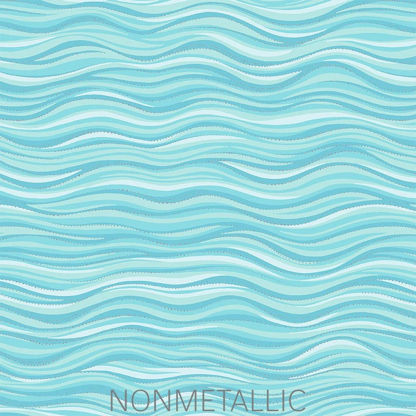 Wave Light Aqua Metallic 108 inch wide quilt backing fabric