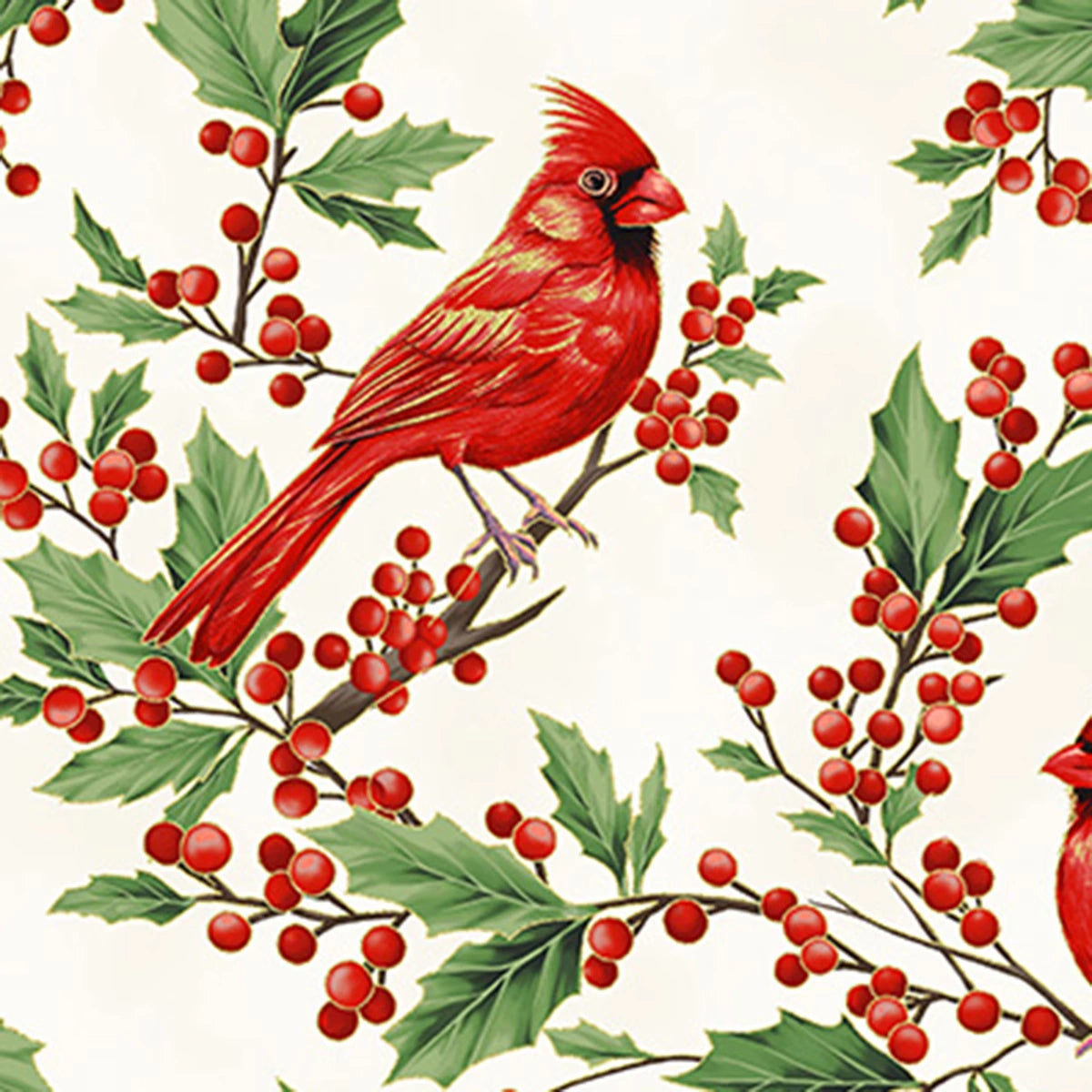 Christmas Wish Natural Gold Cardinals Fabric Yardage - quilt fabric for sewing and quilting projects