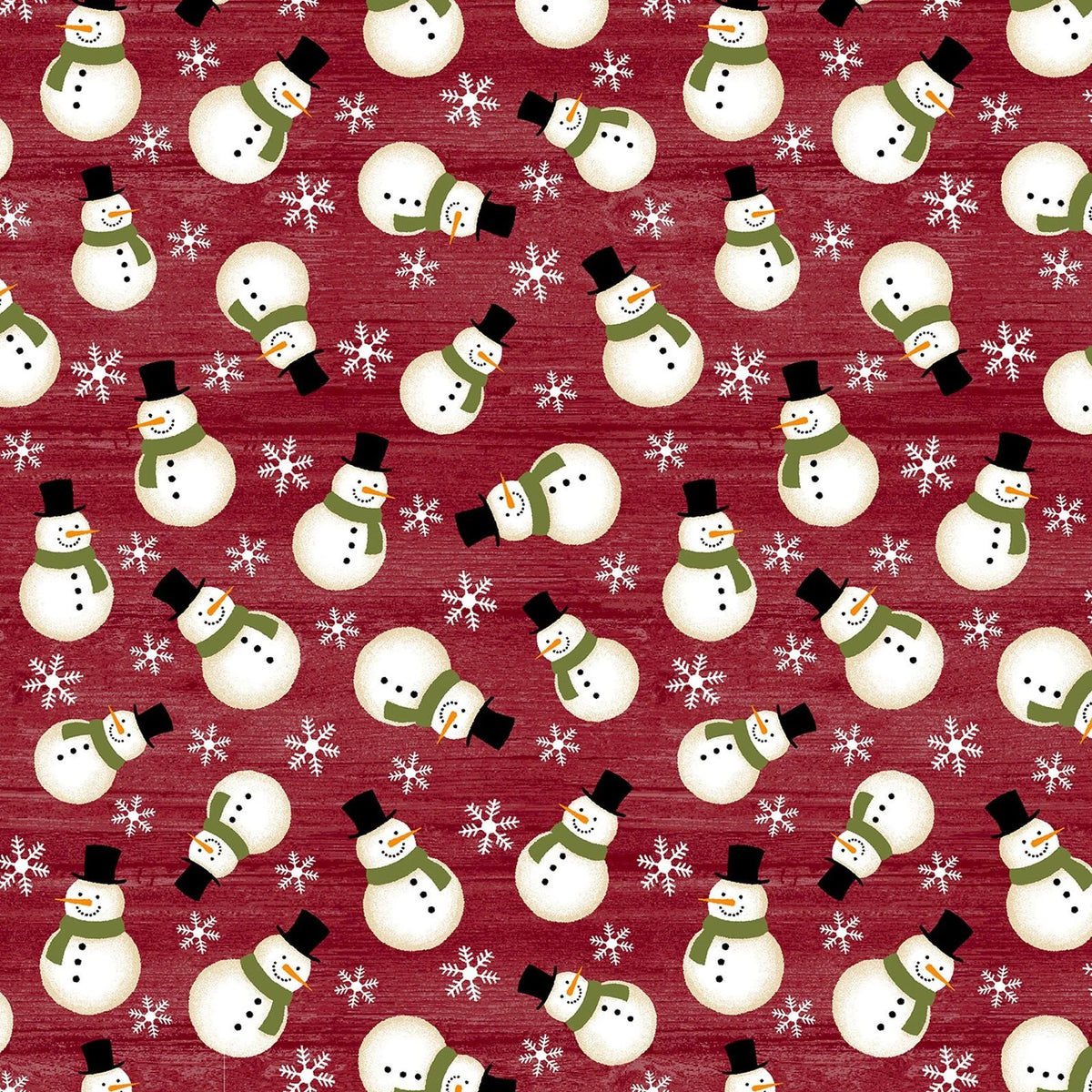 Crossroads Snowman Red Flannel Fabric Yardage - quilt fabric for sewing and quilting projects