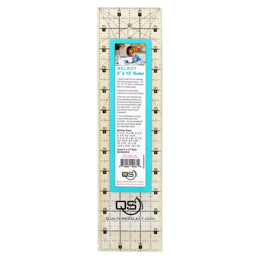 Quilters Select Precision Machine Quilting Ruler 3in x 12in - quilting ruler for precision cutting